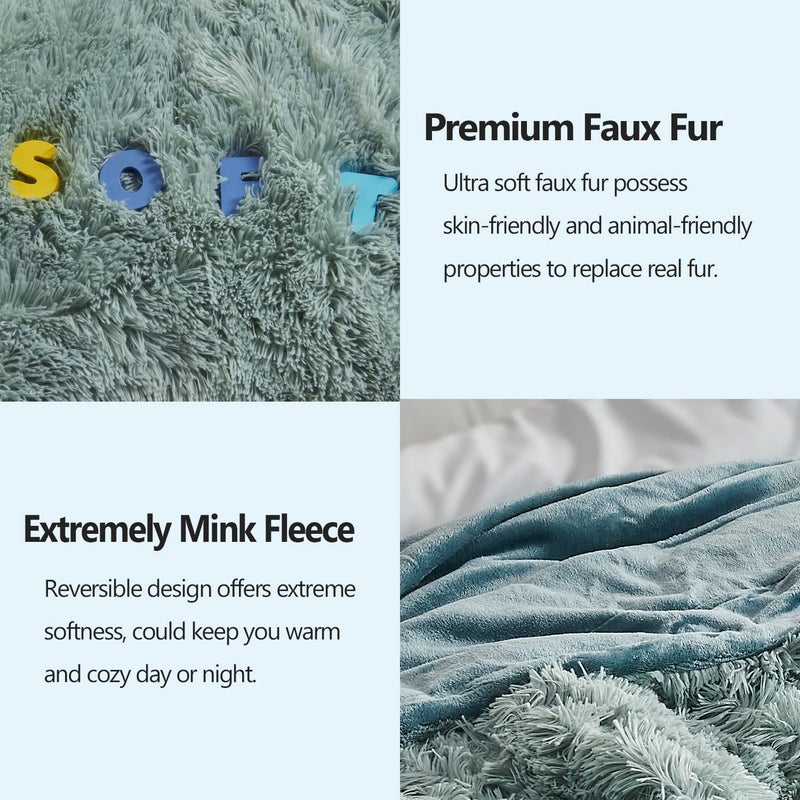 GONAAP Fuzzy Faux Fur Throw Blanket Twin Size Ice Blue Super Soft Cozy Plush Fuzzy Shaggy Blanket for Couch Sofa Bed (Ice Blue, Twin(60"x80")) - Image 5